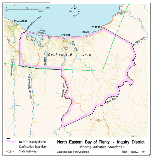 map showing North-Eastern Bay of Plenty inquiry boundary